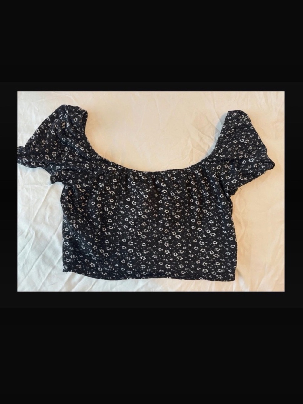 SHEIN Women’s Black Floral Off Shoulder Crop Top Ruched Short Sleeve Size M